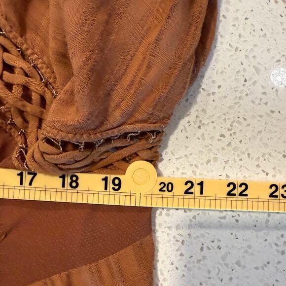 Free People Long SleeveTop Rust Brown High Low Hem Festival Boho Peasant Fall - Picture 9 of 10